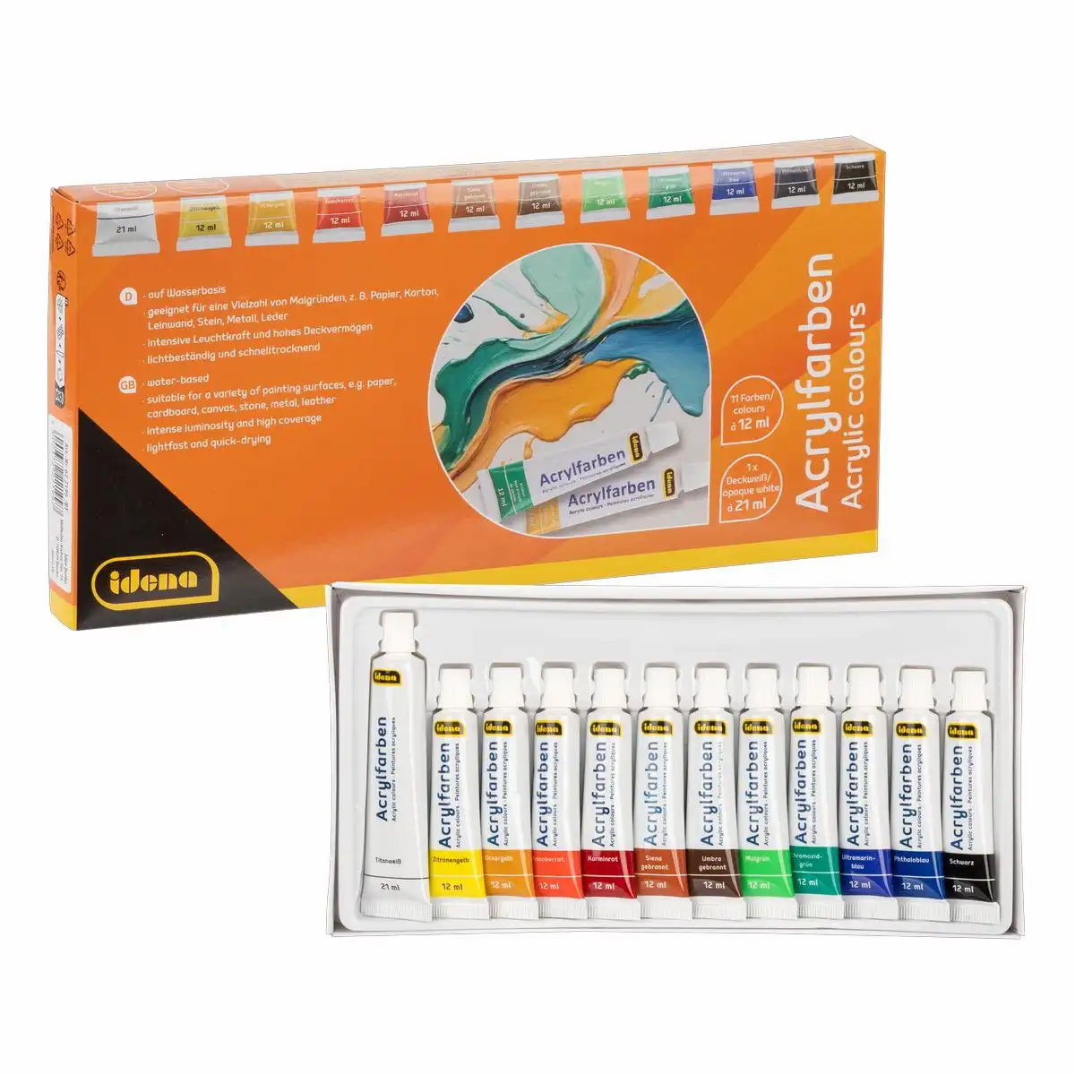 Idena Set Acrylfarben 11x12ml + 1x21ml