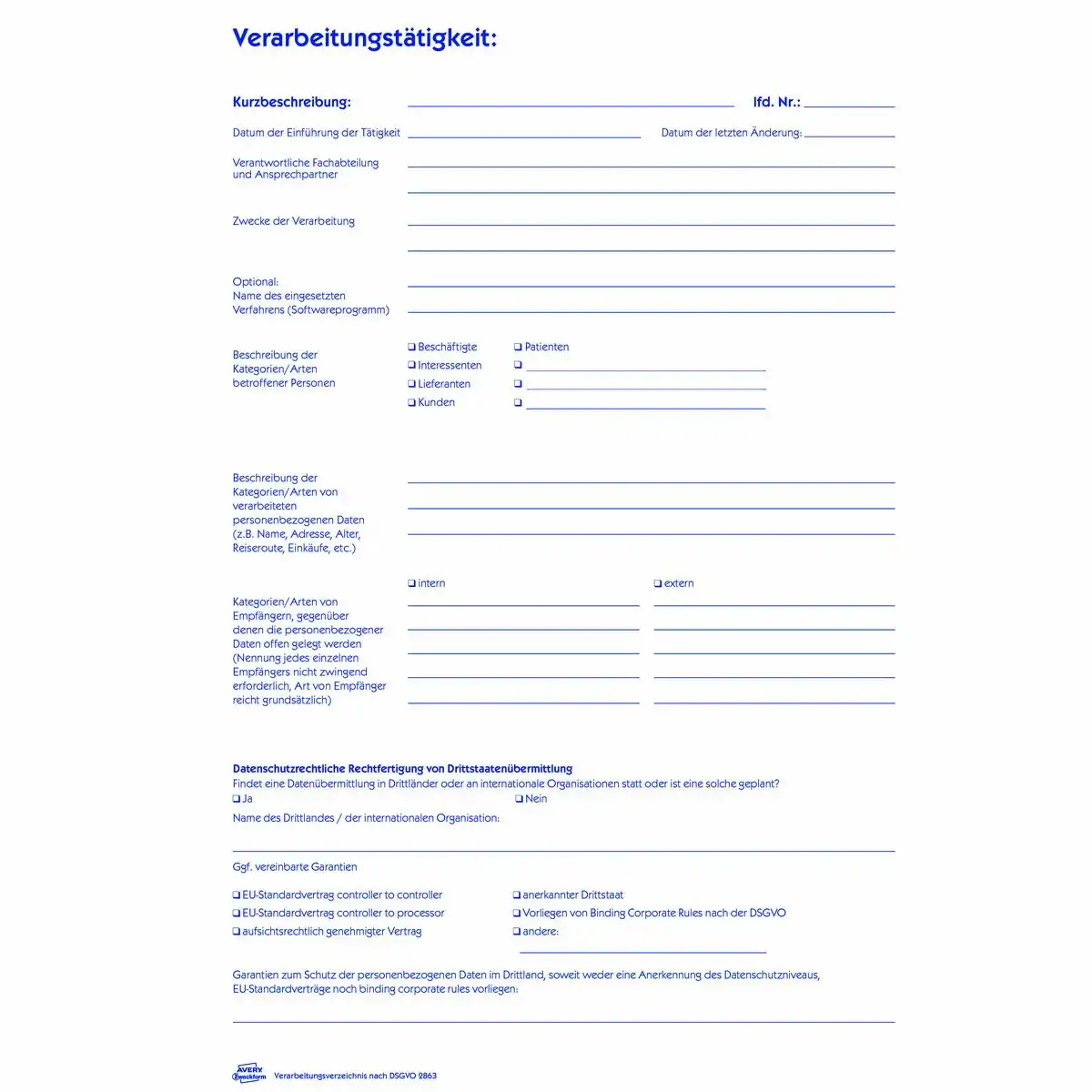 10023402_02 AVERY Zweckform Verarbeitungsverzeichnis nach DSGVO DIN A4 28 Blatt