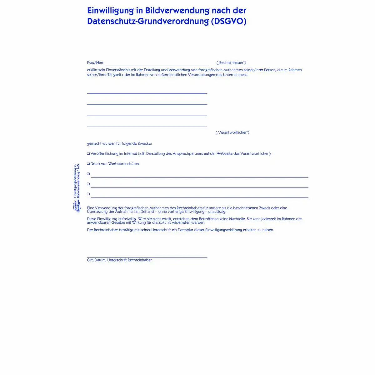 10023403_02 AVERY Zweckform Einwilligungserklärung in Bildnisverwendung selbstdurchschreibend DIN A4