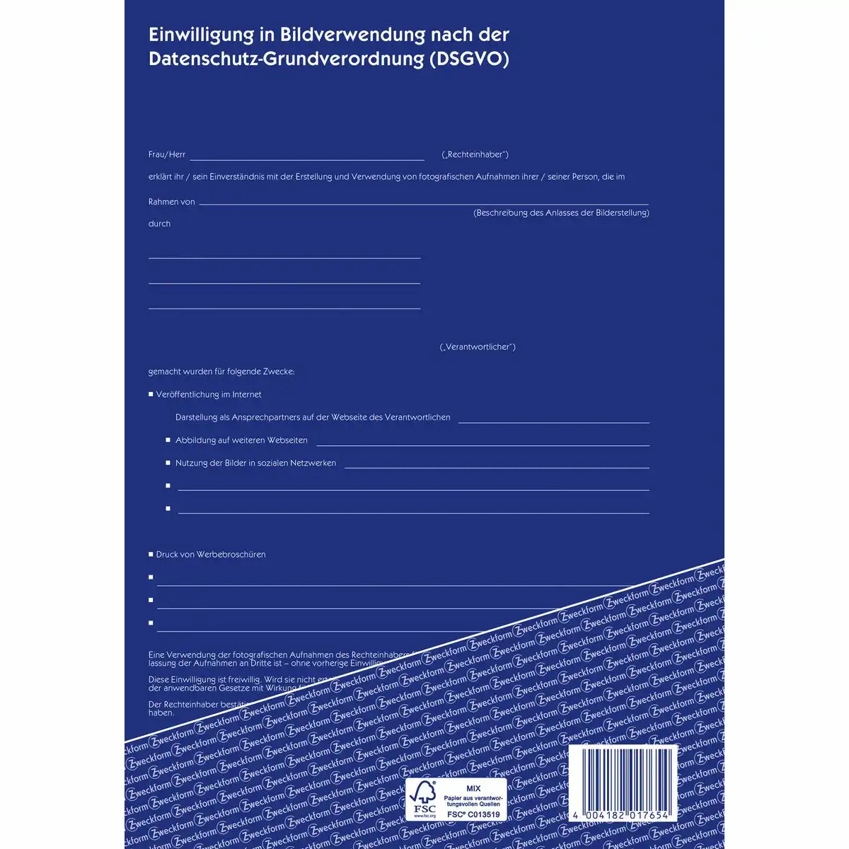 10023403_03 AVERY Zweckform Einwilligungserklärung in Bildnisverwendung selbstdurchschreibend DIN A4