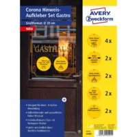 AVERY Zweckform Corona Warnschilder Set Gastronomie gelb/schwarz Ø200mm 12 Stück