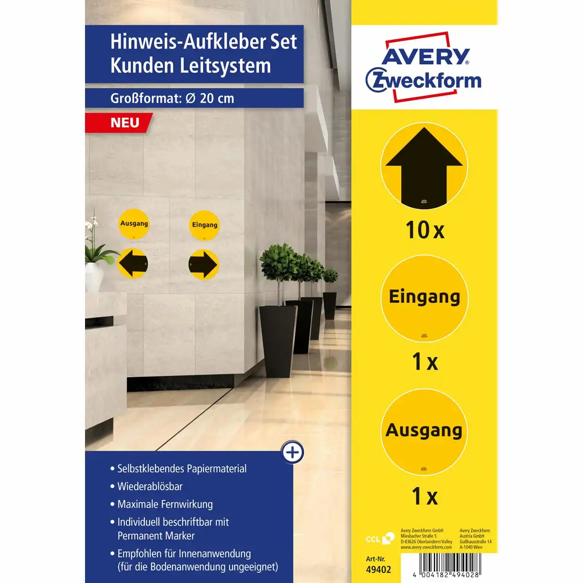 AVERY Zweckform Hinweis Aufkleber Kunden Leitsystem gelb/schwarz Ø200mm 12 Stück