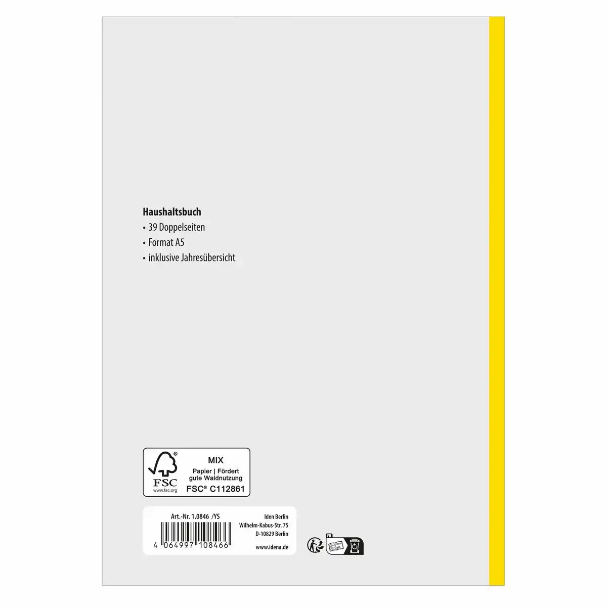 Idena Haushaltsbuch Doppelseiten DIN A5 39 Blatt