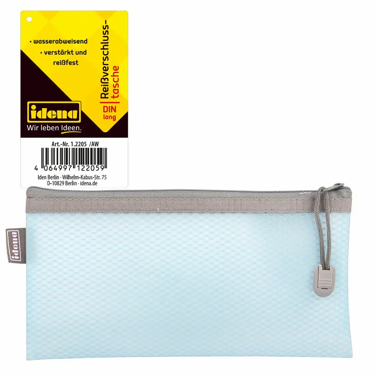 12205_00 Idena Reißverschlusstasche aus Mesh blau DIN lang