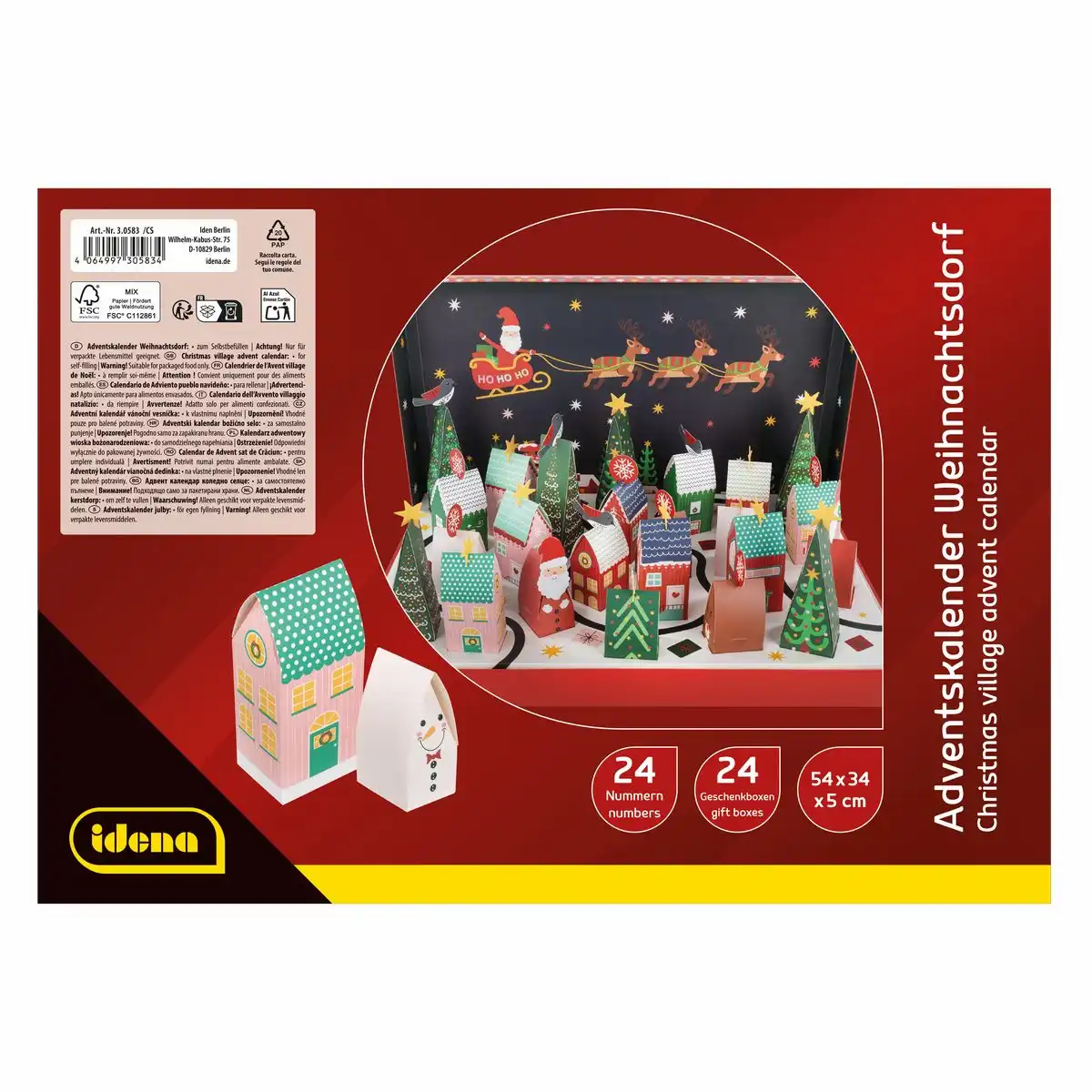 30583_06 Idena Adventskalender Weihnachtsdorf zum Selbstbefüllen 54x34x5cm
