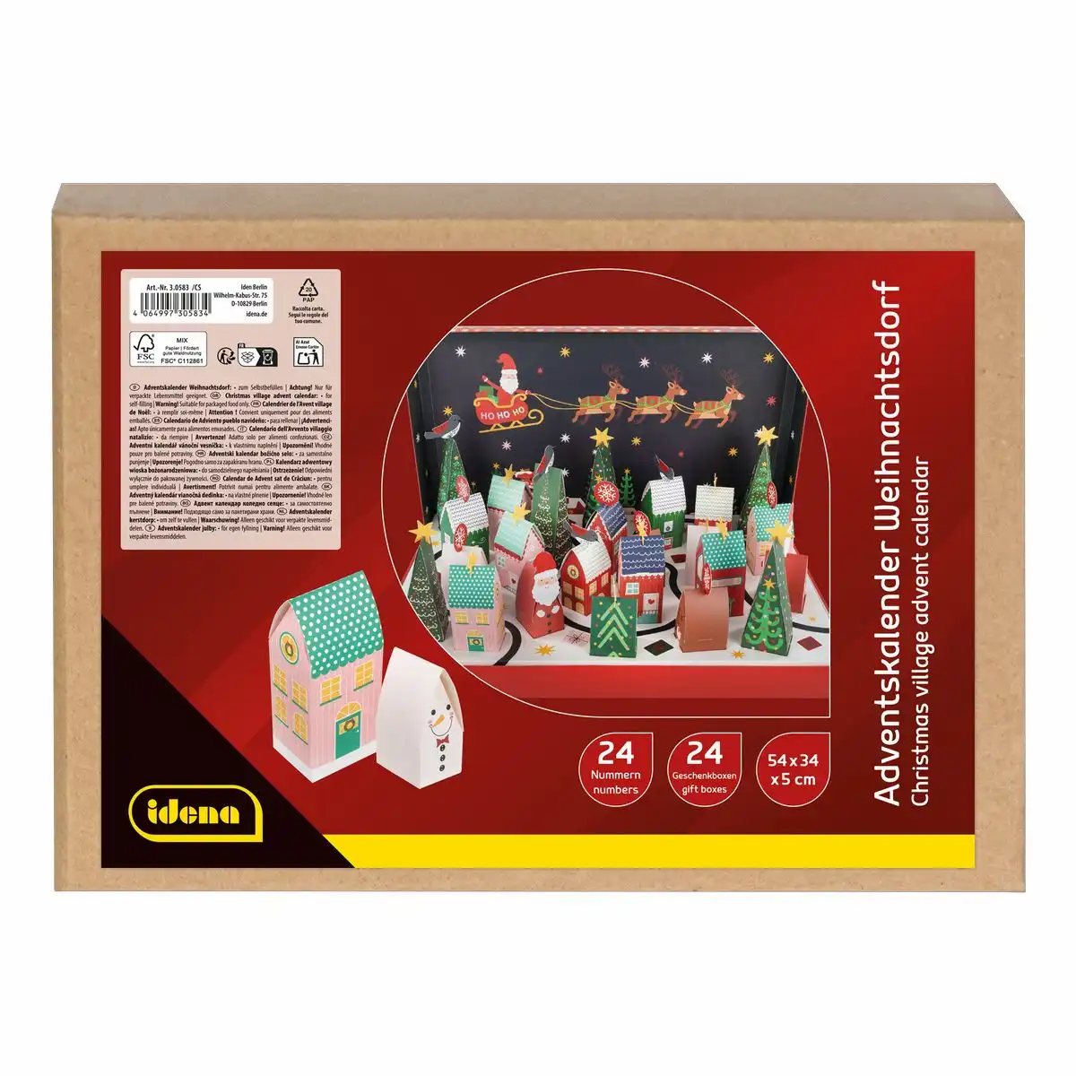 30583_07 Idena Adventskalender Weihnachtsdorf zum Selbstbefüllen 54x34x5cm