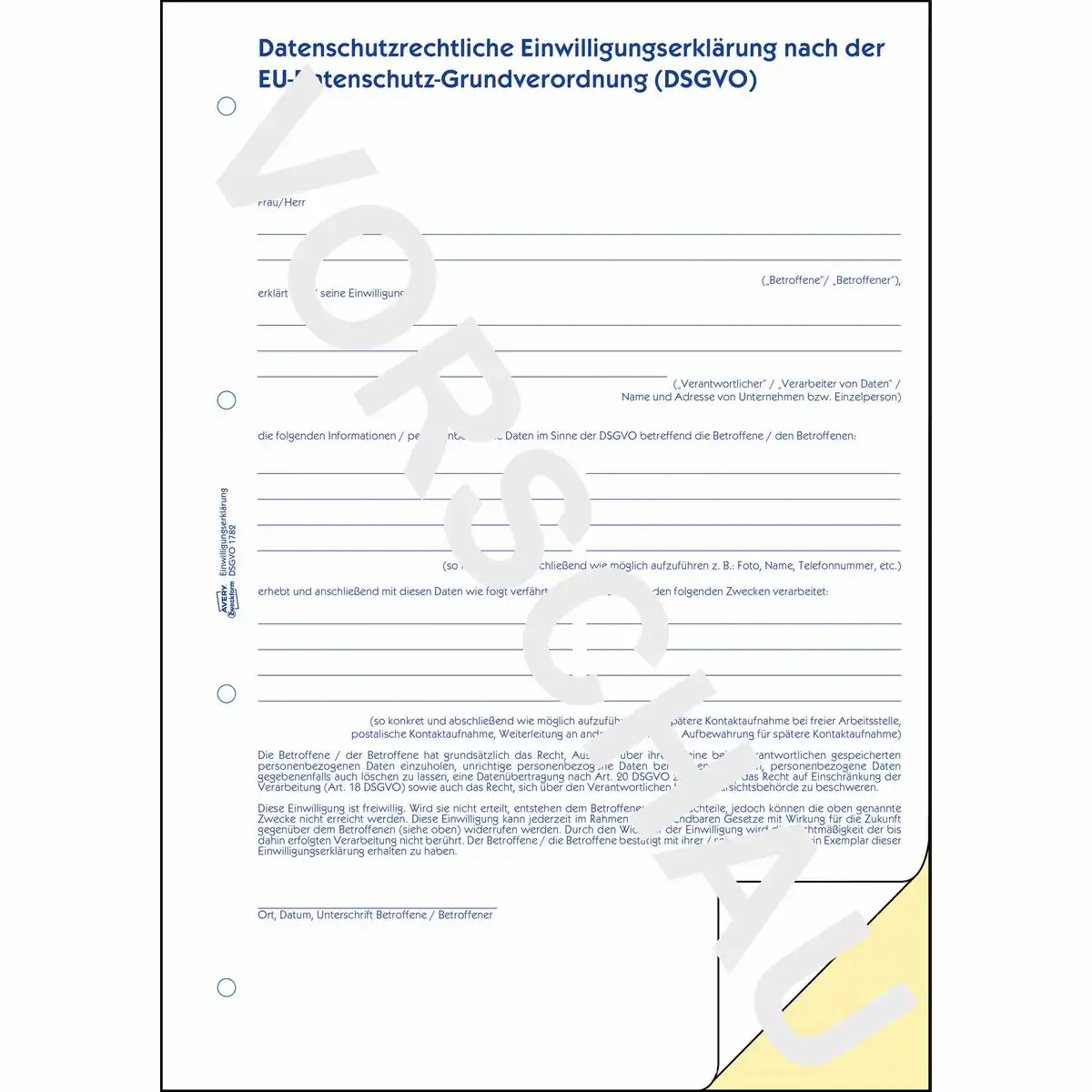 AVERY Zweckform Datenschutzrechtliche Einwilligungserklärung selbstdurchschreibend DIN A4