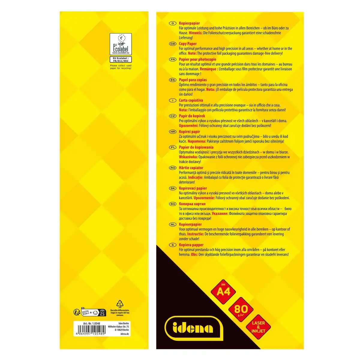 10548_04 Idena Kopierpapier Home + Office 80g/m² weiß DIN A4 500 Blatt in Folienverpackung