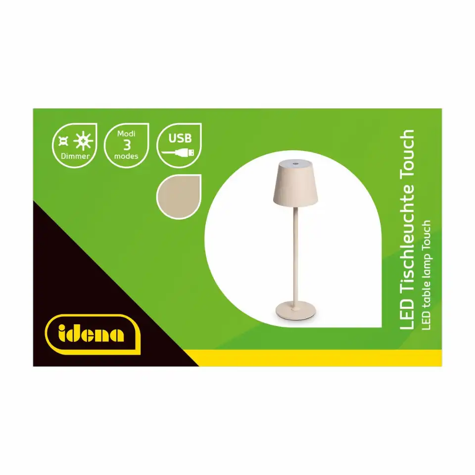 Idena LED Tischleuchte Touch Metall 11x24/38cm Akku USB dimmbar 3 Modi Innen und Außen - beige