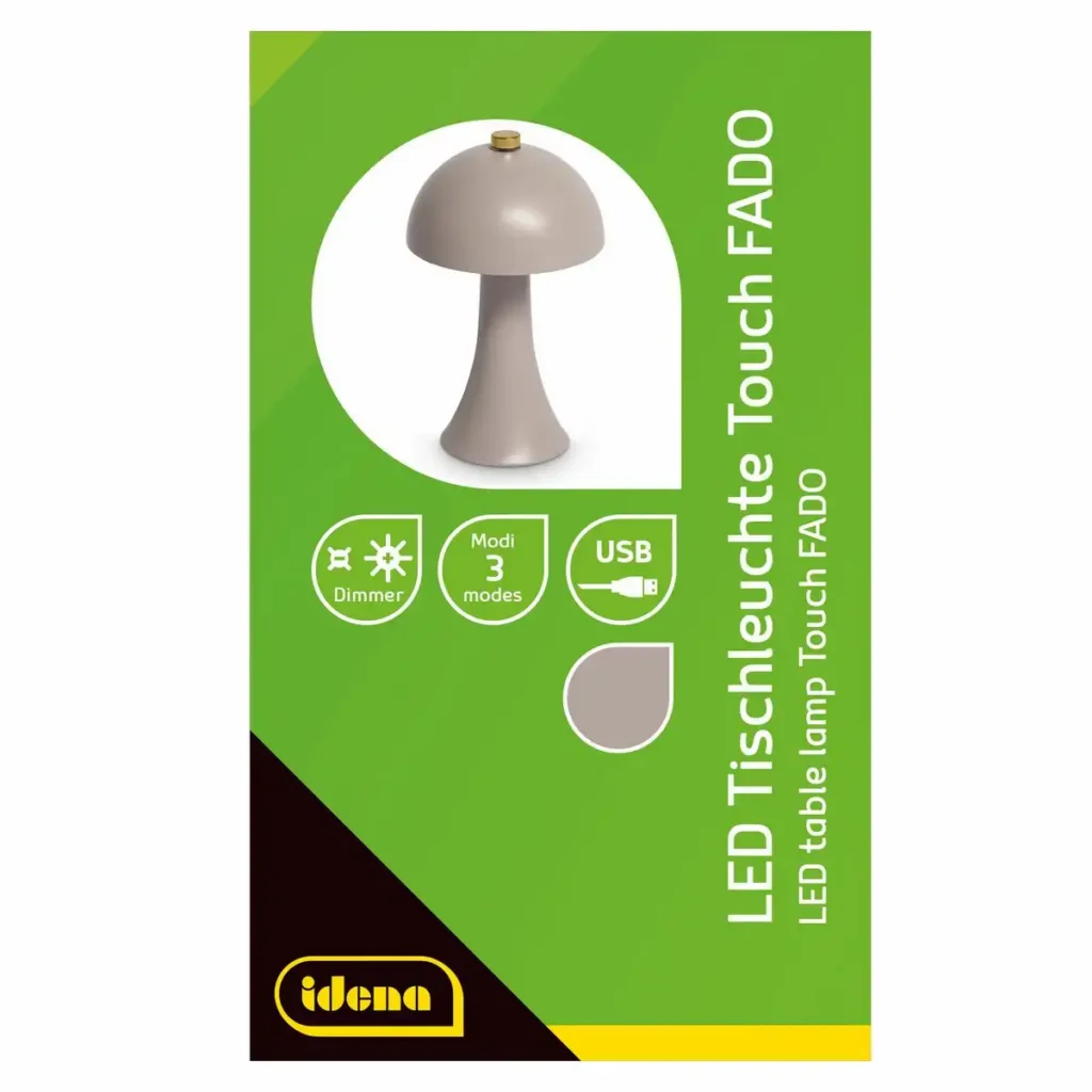 50157_01 Idena LED Tischleuchte Touch Fado Metall 10x16,5cm Akku USB C dimmbar 3 Modi Innen - grau