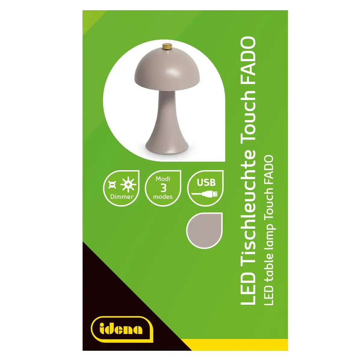 Idena LED Tischleuchte Touch Fado Metall 10x16,5cm Akku USB C dimmbar 3 Modi Innen - grau