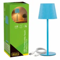 Idena LED Tischleuchte Touch Metall/Kunststoff blau 9x24,5cm Akku USB dimmbar 3 Modi Innen