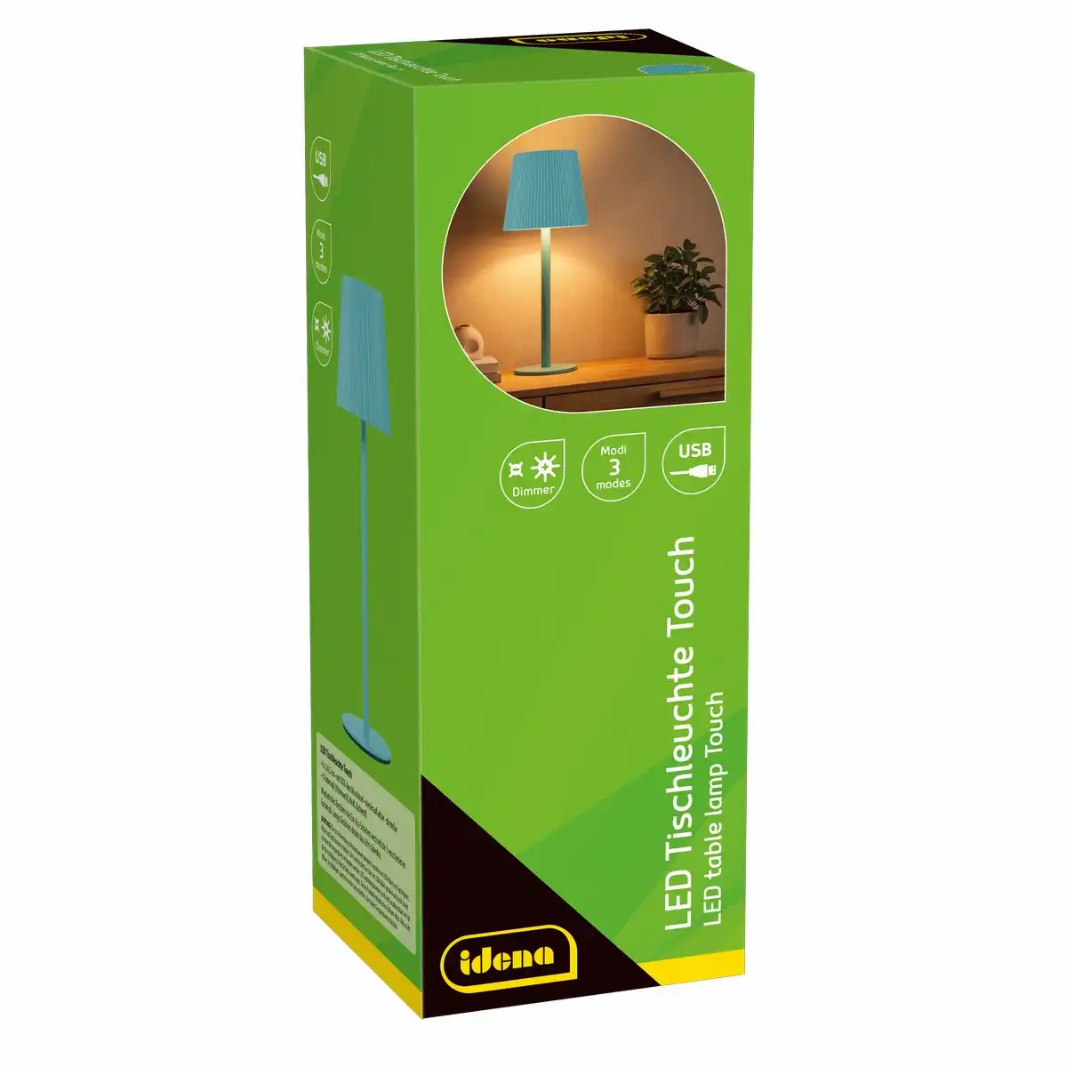 Idena LED Tischleuchte Touch Metall/Kunststoff blau 9x24,5cm Akku USB dimmbar 3 Modi Innen