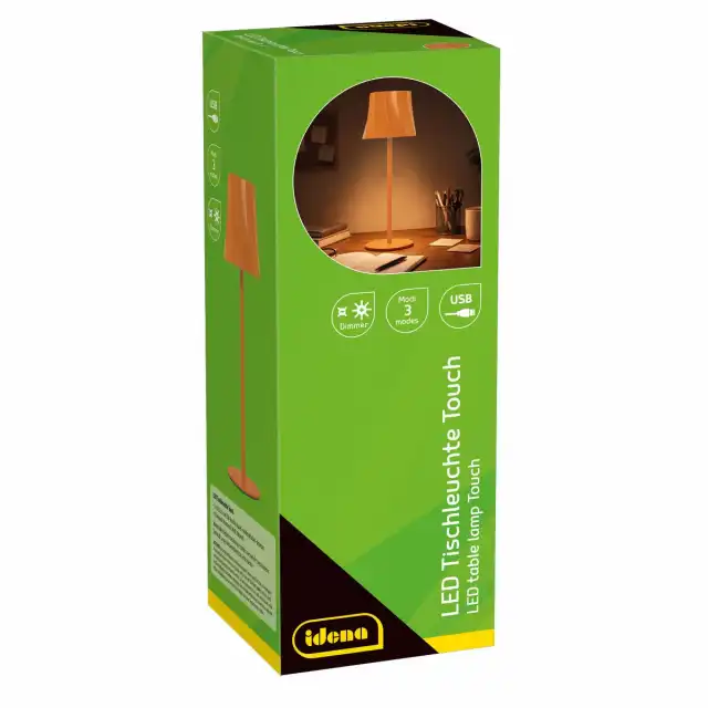 Idena LED Tischleuchte Touch Metall/Kunststoff orange 9x24,5cm Akku USB dimmbar 3 Modi Innen