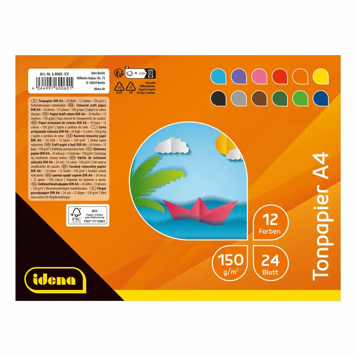 60060_01 Idena Tonpapier 150g/m² 2x12 Farben DIN A4